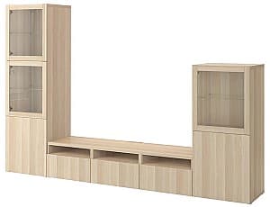 Living IKEA Besta usi sticla 300x42x193 Aspect Stejar Antichizat/Lappviken Aspect Stejar Alb