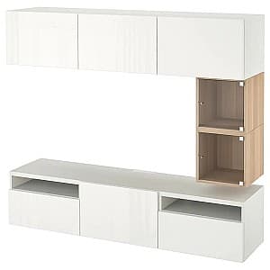 Стенка IKEA Besta/Eket нажимные направляющие 180x42x166 Белый/Сельсвикен Глянцевый/Белый