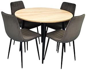 Набор стол и стулья Evelin DT 402-2 B (Дерево / Черный)+ 4 стула XR-154B Dark Grey 58 (Темно Серый)