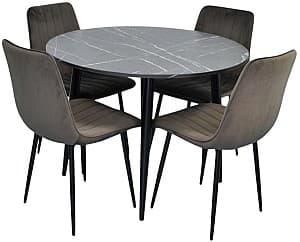 Set de masa si scaune Evelin DT 402-6 B (Negru) + 4 scaune XR-154B Dark Grey 58 (Gri Închis)