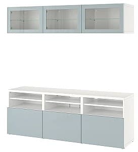 Стенка IKEA Besta плавно-закрывающиеся направляющие 180x42x192 Белый Глассвик/Сельсвикен Светло-серо-голубой