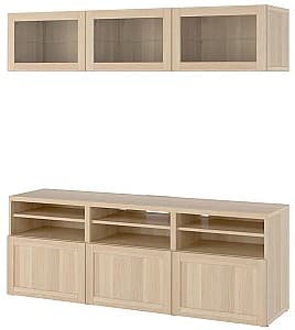 Living IKEA Besta usi sticla 180x42x192 Aspect Stejar Sindvik/Hanviken Sticlă Transparentă/Aspect Stejar Alb