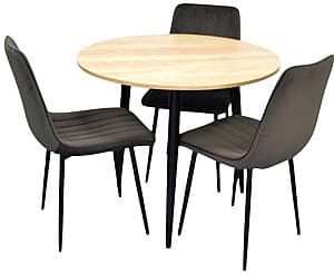 Set de masa si scaune Evelin DT 404-2 B (Lemn / Negru) + 3 scaune XR-154B Dark Grey 58 (Gri Închis)