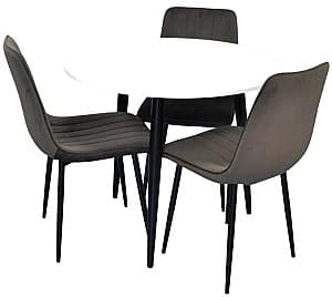 Set de masa si scaune Evelin DT 404-3 B (Alb / Negru) + 3 scaune XR-154B Dark Grey 58 (Gri Închis)