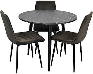 Набор стол и стулья Evelin DT 404-6 B (Черный) + 3 стула XR-154B Dark Grey 58 (Темно Серый)