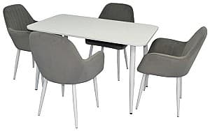 Набор стол и стулья Evelin DT 405-4 WH (Белый) + 4 стула LC-621Wh  Light Grey 52 (Светло Серый)