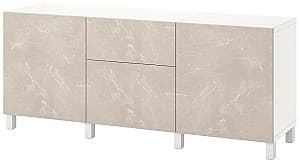 Комод IKEA Besta/Bergsviken/Stubbarp плавно-закрывающиеся петли 180x42x74  Белый/Бежевый/Имитация Мрамора