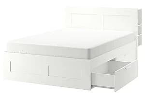 Pat IKEA Lindbaden cu depozitare/tablie 140x200 Alb