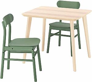 Набор стол и стулья IKEA Lisabo/Ronninge 88x78cm 1+2 Ясень/Зеленый