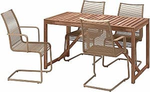 Набор садовой мебели IKEA Nammaro/Vasman 4 стула/с подлокотниками 140см Светло-Коричневый/Коричневый