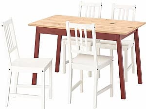 Set de masa si scaune IKEA Pinntorp/Stefan 125cm 1+4 Maro deschis/Rosu/Alb