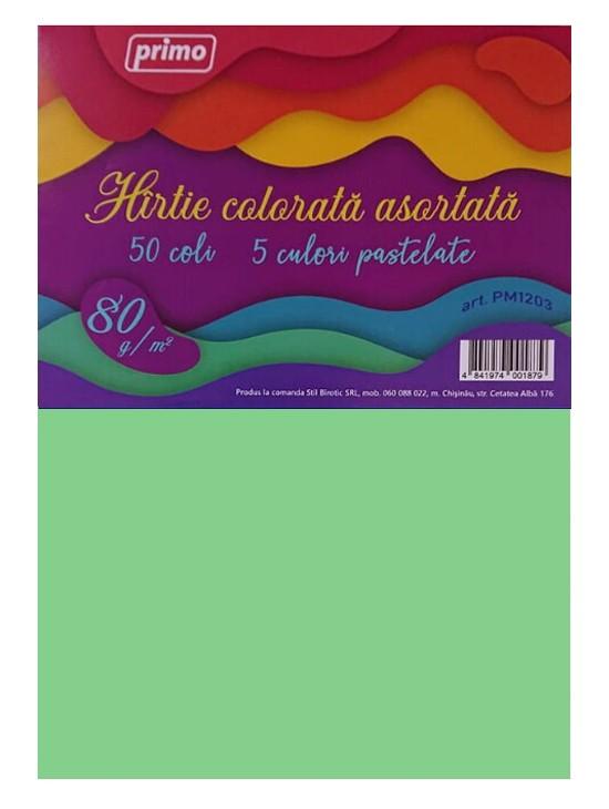 Hirtie colorata imprimanta Primo A4 Pastel, 50 file, 80 g/m2, 5 culori, PM1203