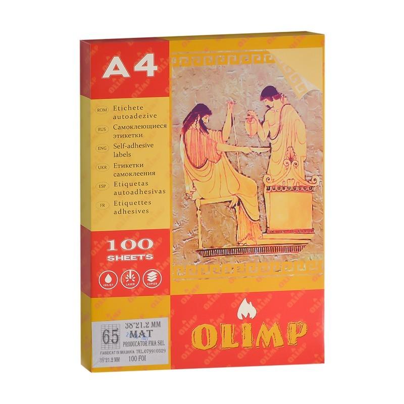 Eticheta autoadezive A4 Olimp 100 file, 65 pe 1 filă, 38x21.2 mm, 1296