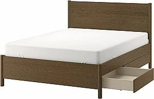 Pat IKEA Tonstad cu 4 sertare 140x200 Furnir Stejar Vopsit Maro