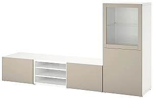 Living IKEA Besta/Sindvik/Lappviken sticla/sina sertar cu inchidere lina 240x42x129 Alb/Gri-bej deschis
