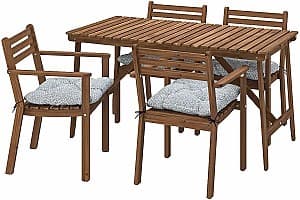 Set mobila de gradina IKEA Askholmen/Klosan 4 scaune/cu cotiere 143x75 Maro Inchis/Albastru