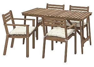 Set mobila de gradina IKEA Askholmen/Kuddarna brate 143x75 Maro inchis/Gri deschis-bej
