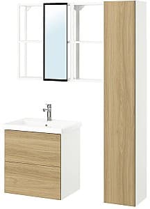 Set de mobila de baie IKEA Enhet/Tvallen/Brogrund usa/oglinda 64x43x65 Alb/Aspect Stejar