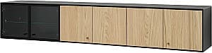 Навесная полка IKEA Boastad двери/стеклянные двери 181x32x32 Черный/дубовый шпон