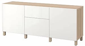 Комод IKEA Besta/Selsviken/Stubbarp дверцы/плавно-закрывающиеся направляющие 180x42x74 Имитация Состаренного Дуба/Глянцевый/Белый