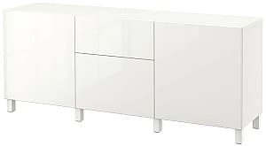 Comoda IKEA Besta/Selsviken/Stubbarp sina sertar cu inchidere lina 180x42x74 Alb/Alb lucios