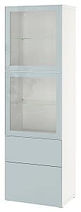 Dulap cu vitrina IKEA Besta/Selsviken sina sertar inchidere lina 60x42x193 Alb/Gri deschis-albastru lucios