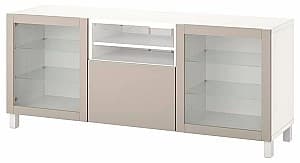 Tumba pentru televizor IKEA Besta cu sertare/deschidere apăsare 180x42x74 Alb Sindvik/Lappviken/Stubbarp Gri Deschis/Bej