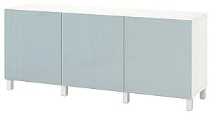 Comoda IKEA Besta cu usi 180x42x74 Alb Selsviken/Stubbarp/Lucios Gri Deschis-albastru