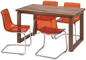Набор стол и стулья IKEA Morbylanga/Tobias 140x85cm 1+4 Коричневый дубовый шпон/Красно-коричневый