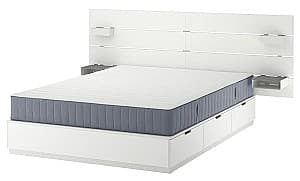 Pat IKEA Nordli cu tablie Valevag 140x200 Alb/Ferma