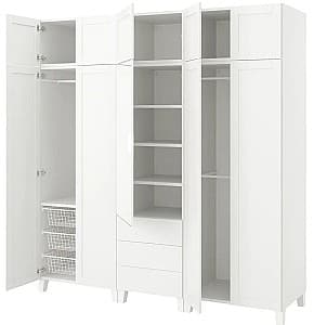 Шкаф IKEA Platsa 10 дверей/3 ящика/зеркало 220x57x231 Белый Страумен/Саннидал Белый