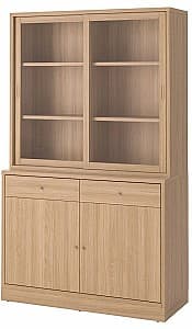 Dulap cu vitrina IKEA Tonstad usi glisante/sticla transparenta/furnir 121x47x201 Stejar