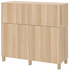 Comoda IKEA Besta cu usi/sertare/sină sertar închidere lină 120x42x112 Vopsit Alb Aspect Stejar/Lappviken/Stubbarp