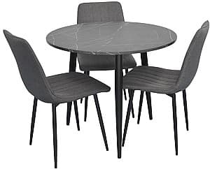 Set de masa si scaune Evelin DT 404-6 B (Negru)+ 3 scaune XR-154B Grey 5 (Gri)