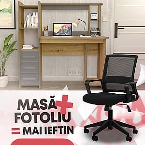Masa de birou Yasen Sinus Stejar Artizan / Grafit Gri + Fotoliu Waltz OC-833