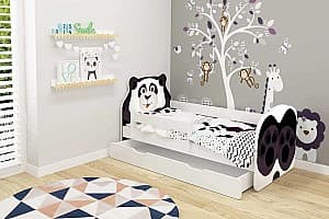 Pat copii Acma Meble Acma VII Animals/Panda 80x160 bariera/sertar/saltea 7cm (White/Black)