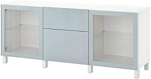 Comoda IKEA Besta usi/sertare/deschidere apăsare 180x42x74 Alb Selsviken/Stubbarp/Gri Deschis-albastru