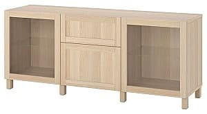 Comoda IKEA Besta usi/sertare/deschidere apăsare 180x42x74 Hanviken/Sindvik/Stubbarp Aspect Stejar Alb