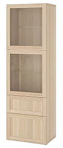 Шкаф витрина IKEA Besta плавно-закрывающиеся направляющие/прозрачное стекло 60x42x19 Под Беленый Дуб/Ханвикен под Беленый Дуб
