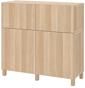 Comoda IKEA Besta cu usi/sertare/deschidere apăsare 120x42x112 Vopsit Alb Aspect Stejar/Lappviken/Stubbarp