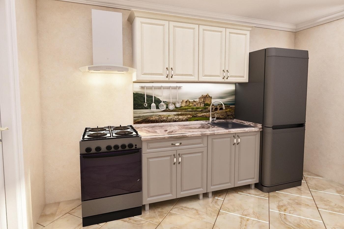 Set mobila bucatarie PS Mini 1.2 m (MDF pelicula) Alebastru / Stejar Concordia