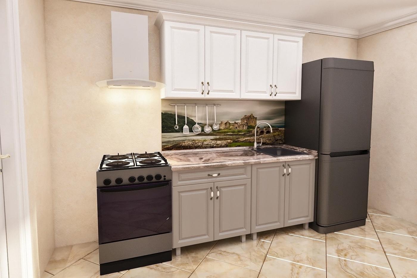 Кухонный гарнитур PS Мини 1.6 м (МДФ плёнка) Дуб Полярный / Дуб Конкордия