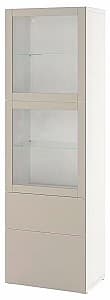 Dulap cu vitrina IKEA Besta usi sticla 60x42x193 Alb Lappviken/Gri Deschis Bej