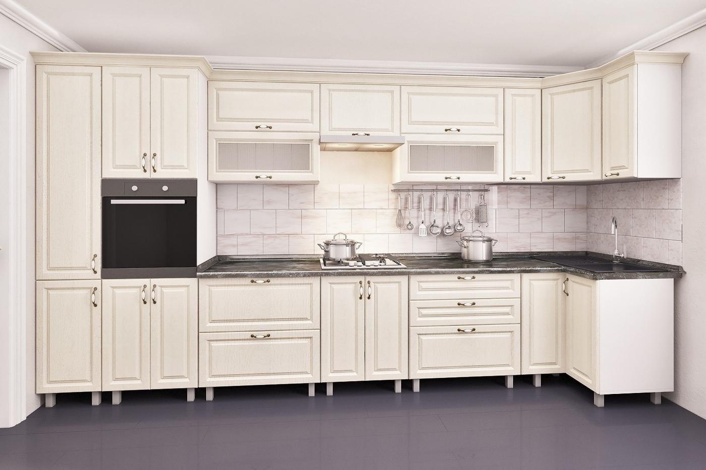 Set mobila bucatarie PS Eco 4.1x0.9 m (MDF pelicula) Alabastru