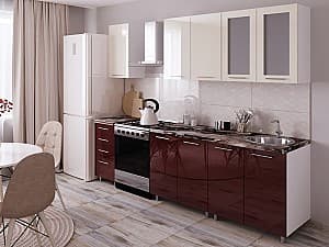 Set mobila bucatarie PS Lena 1.8 m (MDF lucioasa) Bianco / Bordo