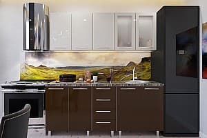 Set mobila bucatarie PS Lena 2 m (MDF lucioasa) Bianco / Maro