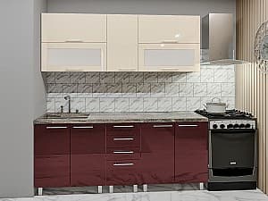 Set mobila bucatarie PS Lena (orizontal) 2 m (MDF lucioasa) Bianco / Bordo