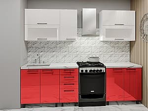 Set mobila bucatarie PS Lena (orizontal) 2 m (MDF lucioasa) Alb / Rosu
