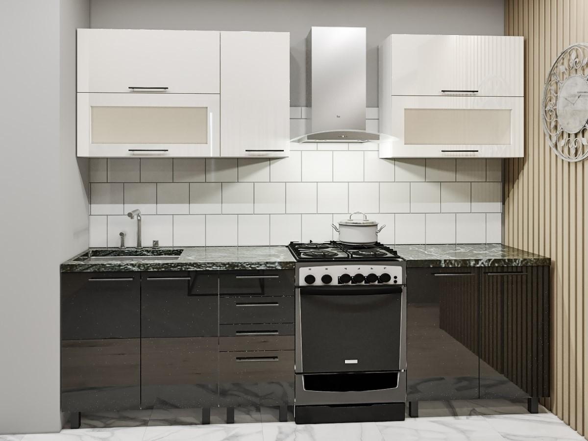 Set mobila bucatarie PS Lena (orizontal) 2 m (MDF lucioasa) Alb / Negru