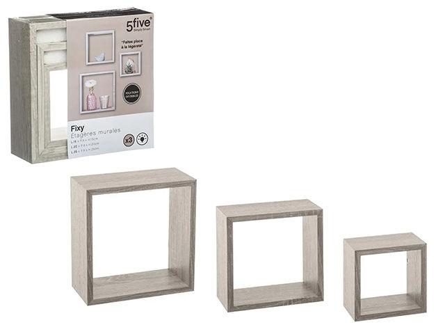 Raft de perete Five Cub 3buc MDF gri